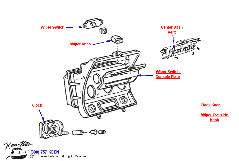 Center Cluster Diagram for a 1973 Corvette