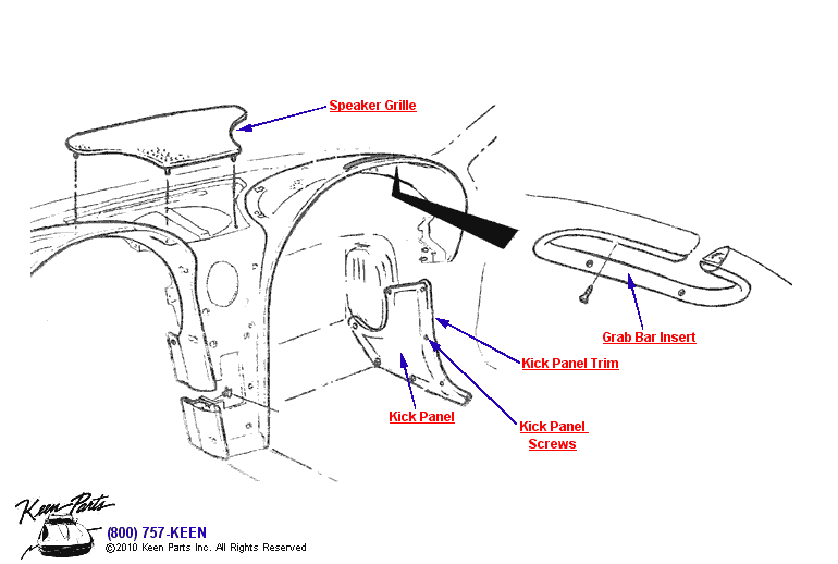 Kick Panels &amp; Grab Bar Diagram for a 1973 Corvette