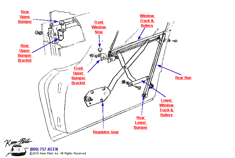 Door Regulator &amp; Run Diagram for a 1971 Corvette
