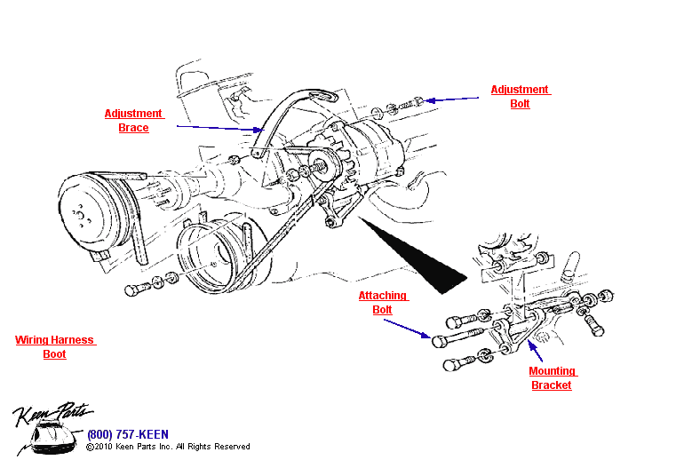 Big Block Alternator (without Power Steering) Diagram for a 1961 Corvette