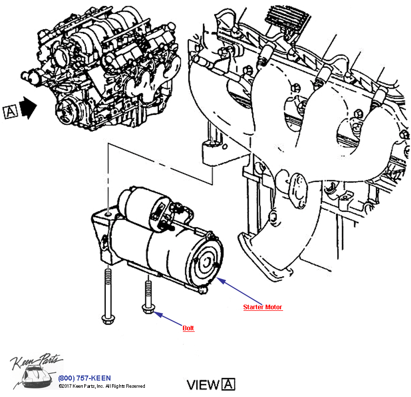 Starter Motor Mounting Diagram for a 2018 Corvette