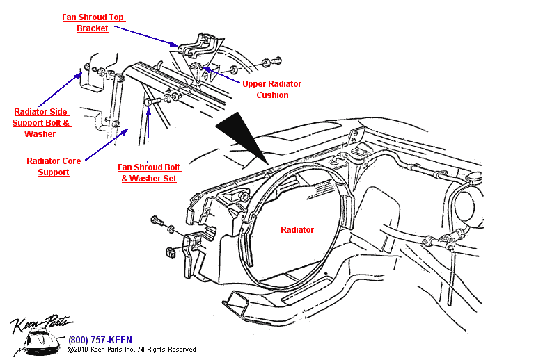 Radiator Support Diagram for a 2010 Corvette