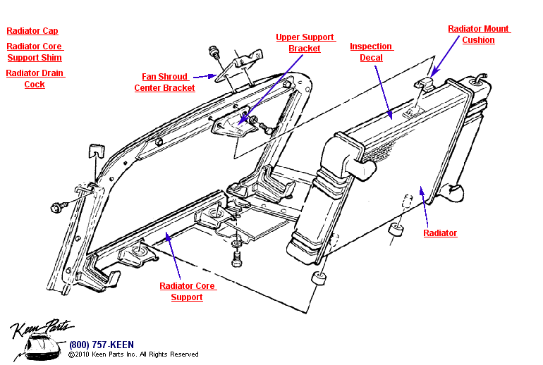 Aluminum Radiator Diagram for a 1961 Corvette