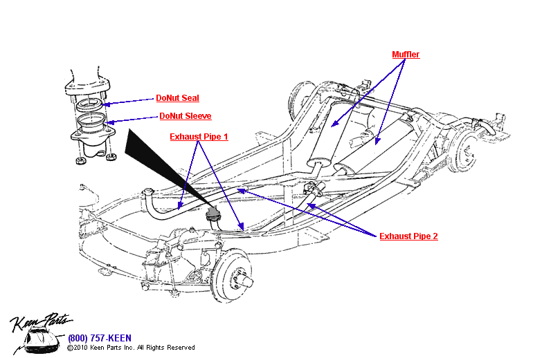 Exhaust Pipes &amp; Seals Diagram for a 1969 Corvette