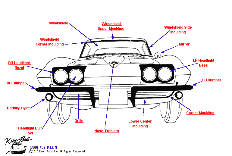 Front Mouldings Diagram for All Corvette Years