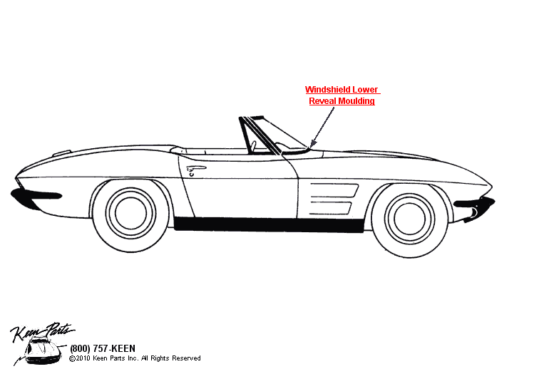 Convertible Windshield Moulding Diagram for a 2018 Corvette
