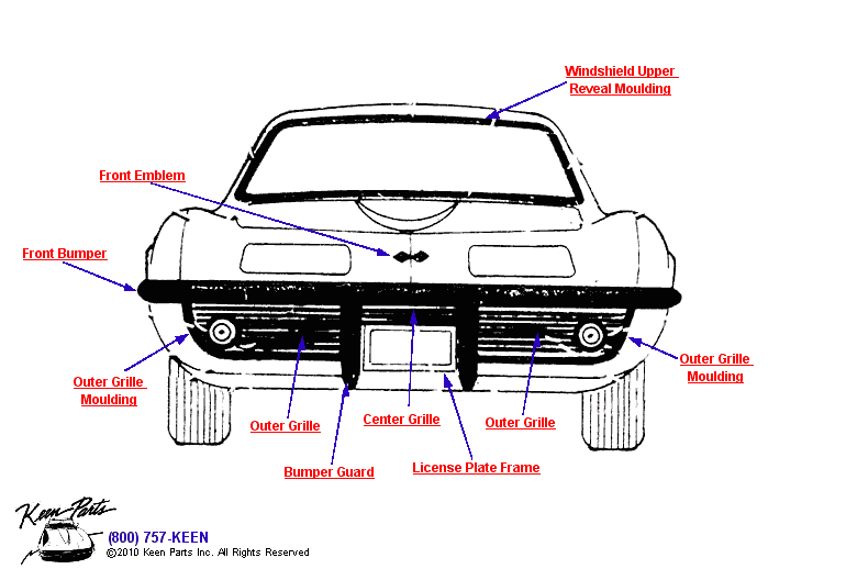 Grille &amp; Front Mouldings Diagram for a 1993 Corvette
