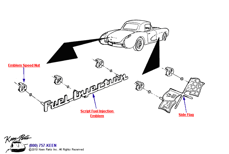 Side &amp; Rear Emblems Diagram for a 1960 Corvette