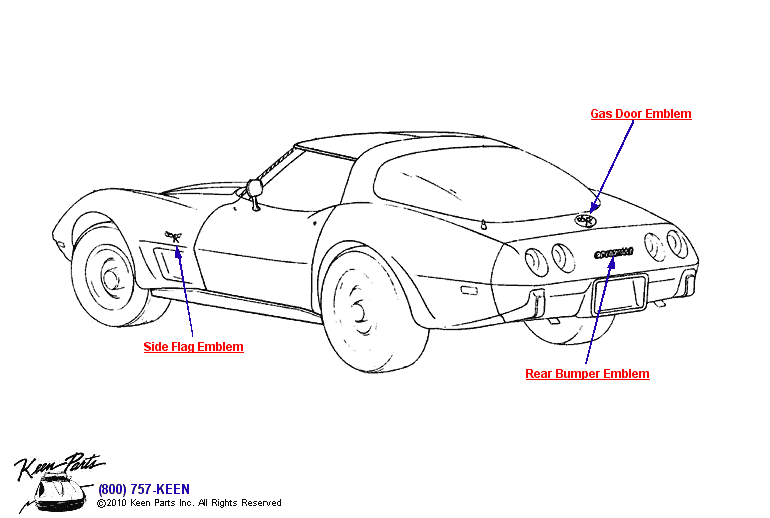 Rear Emblems Diagram for a 2020 Corvette