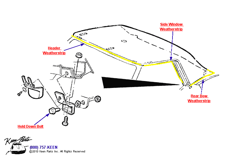 Hardtop Bolts &amp; Weatherstrip Diagram for a 2009 Corvette