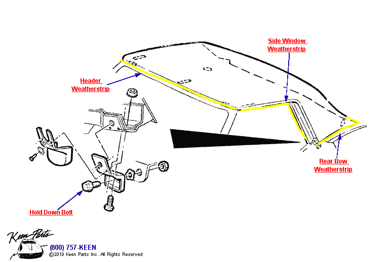 Hardtop Bolts &amp; Weatherstrip Diagram for a 1968 Corvette