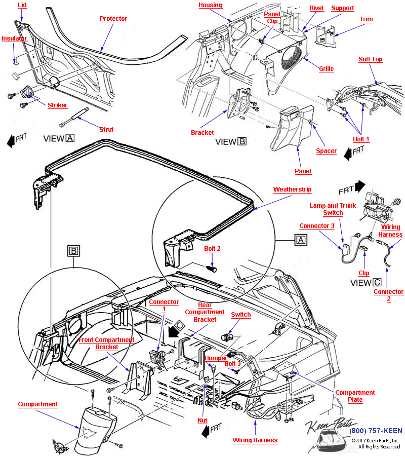 Folding Top Hardware Diagram for a 2017 Corvette