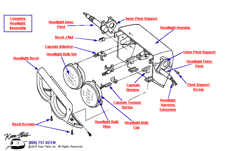 Headlights &amp; Housing Diagram for a 1988 Corvette