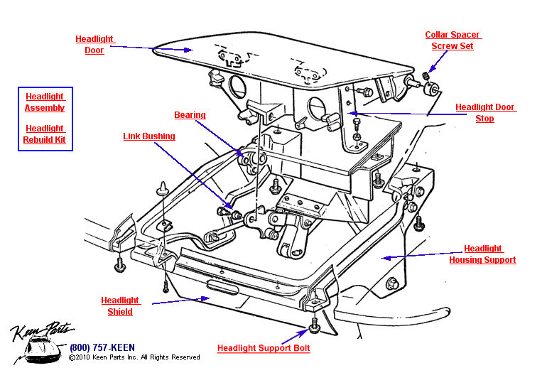 Headlight Housing &amp; Door Diagram for a 1965 Corvette