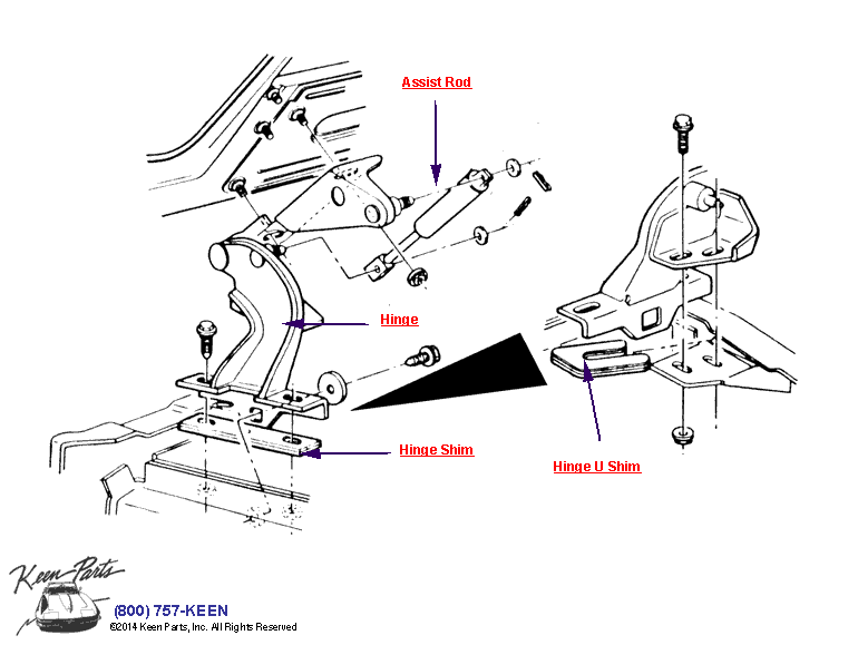 Hood Hinge &amp; Assist Rod Diagram for a 1994 Corvette