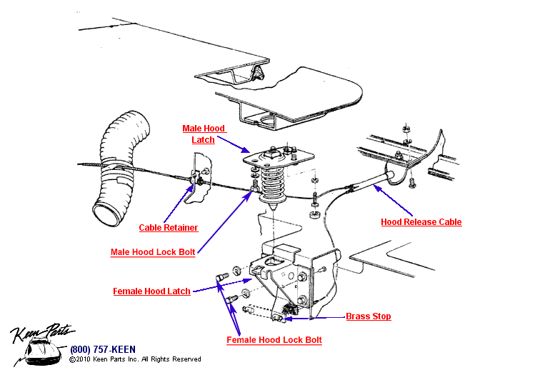 Hood Latches &amp; Cable Diagram for a 1953 Corvette