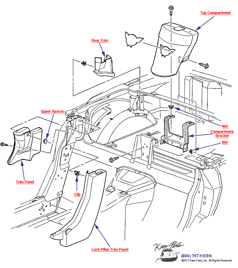 Convertible Rear Trim Diagram for a 2019 Corvette