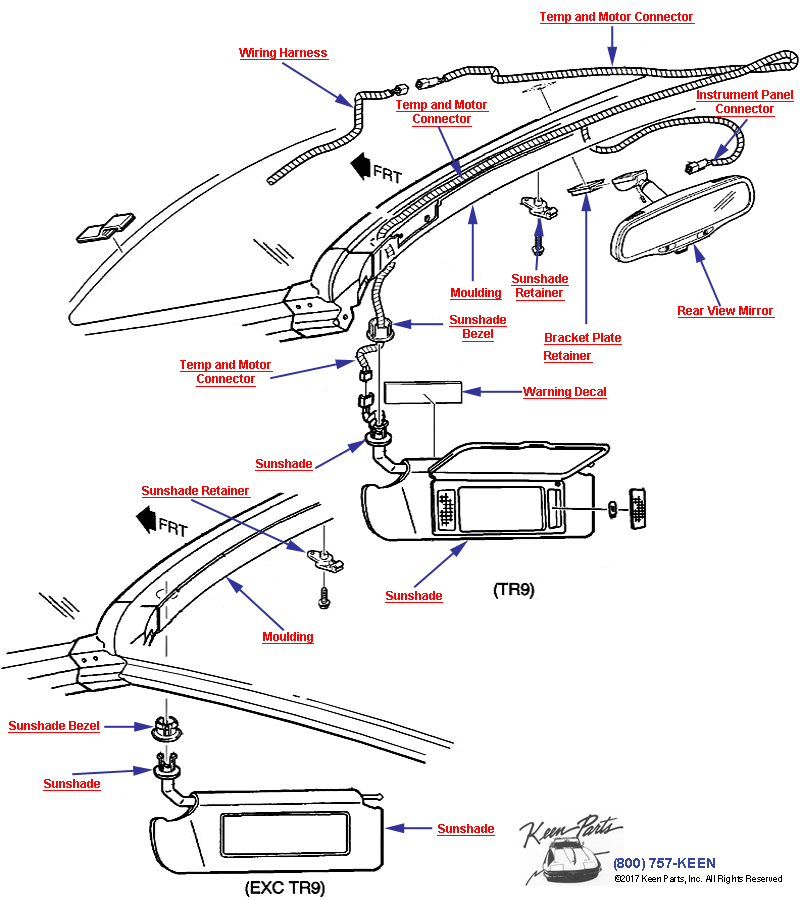 Rear View Mirror Diagram for a 1957 Corvette