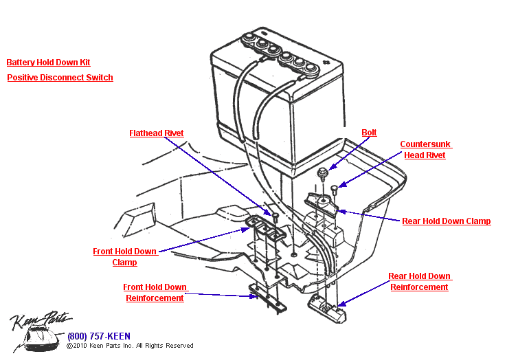 Battery Hold Downs Diagram for a 1969 Corvette