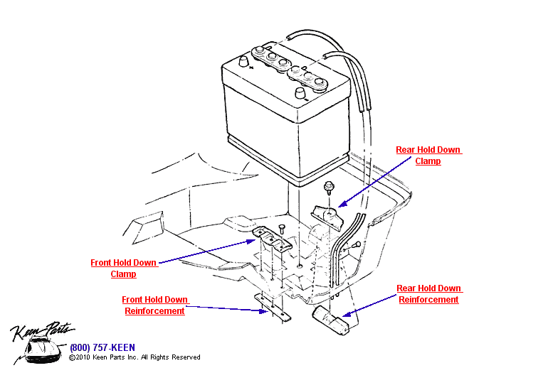 Battery Hold Downs Diagram for a 1961 Corvette