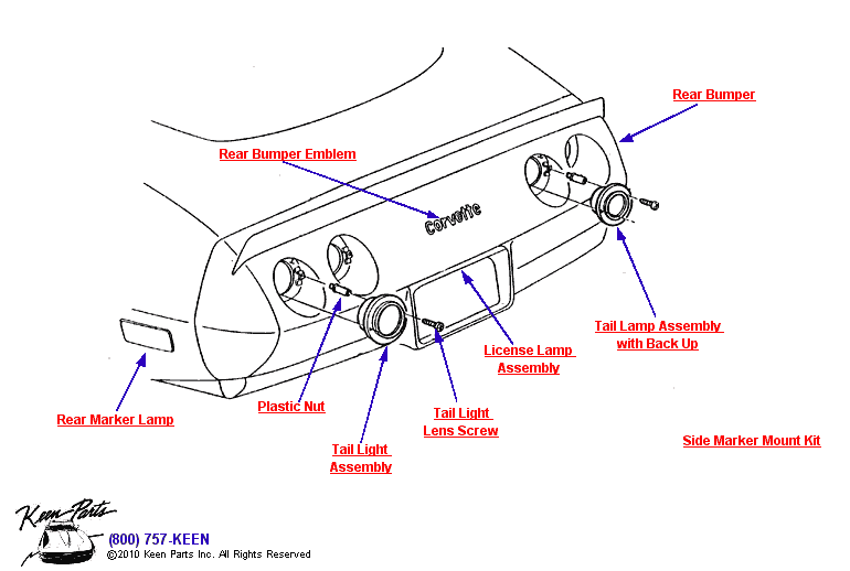 Rear Marker &amp; Tail Lights Diagram for a 2018 Corvette