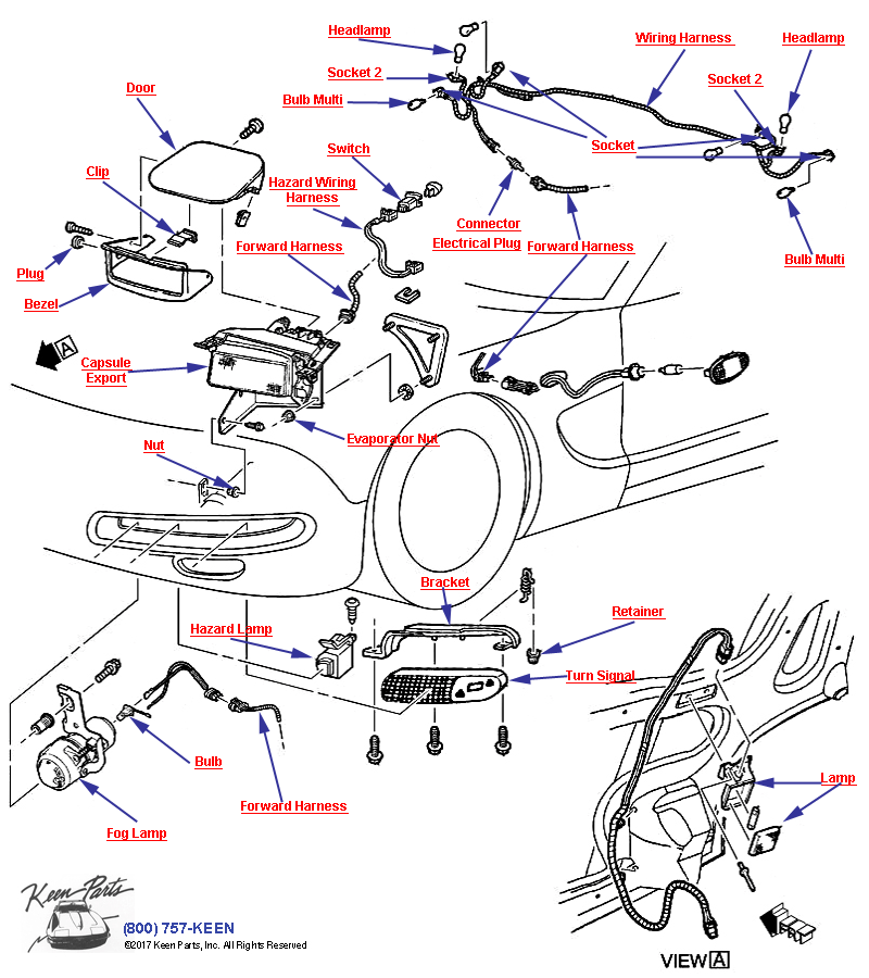 Lamps / Front- With Rule of Road/Emark Diagram for All Corvette Years