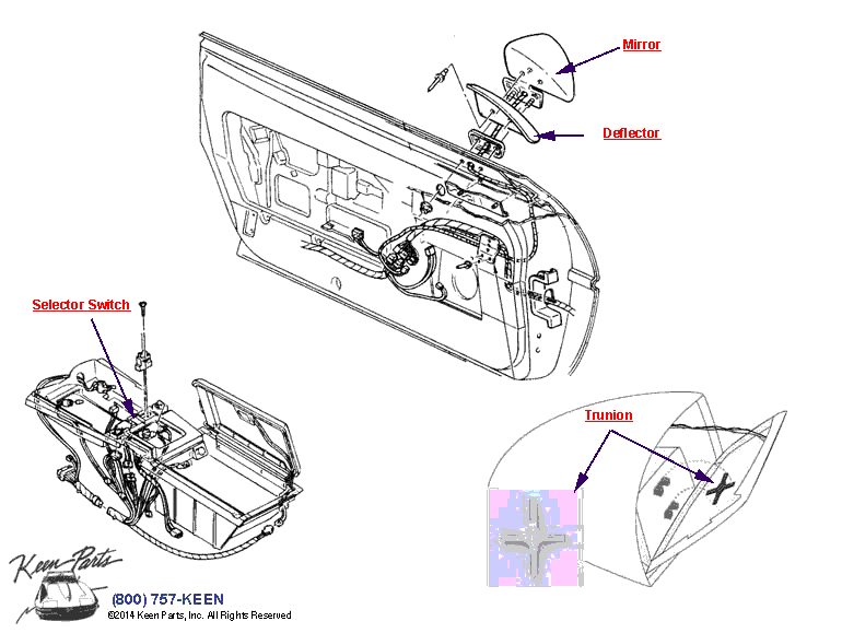 Outside Mirror Diagram for All Corvette Years