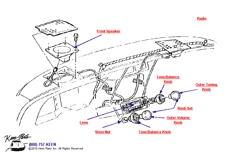 Radio &amp; Front Speakers Diagram for All Corvette Years