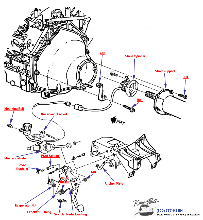 Clutch Pedal &amp; Cylinders Diagram for a 1971 Corvette