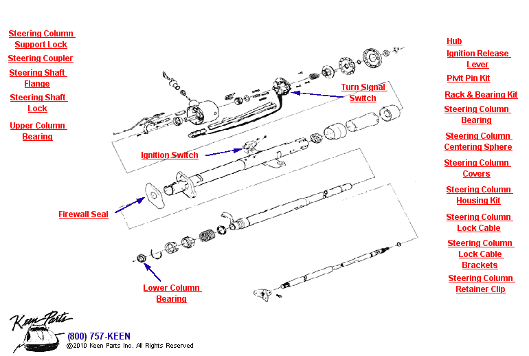 Tilt/Telescoping Column Diagram for a 1968 Corvette