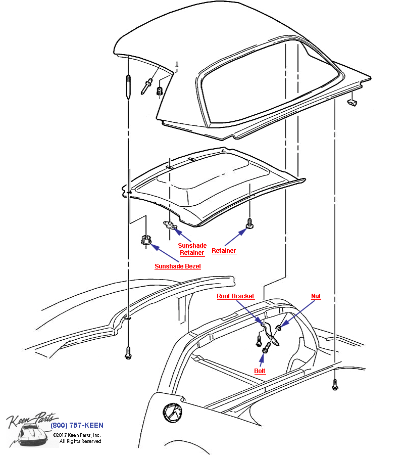 Roof Headliner Diagram for a 2004 Corvette