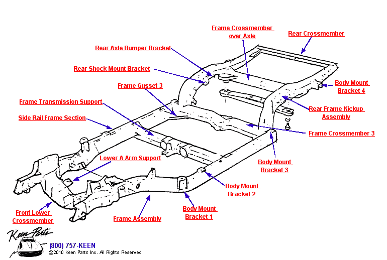 Crossmembers &amp; Body Brackets Diagram for a 1965 Corvette