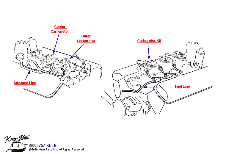 Carburetor &amp; Fuel Lines Diagram for a 1956 Corvette