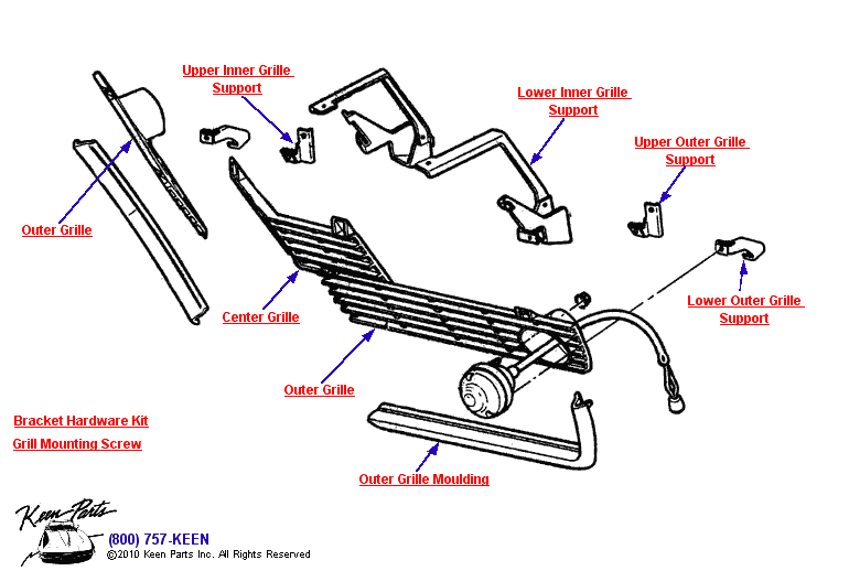 Grille &amp; Supports Diagram for a 1962 Corvette
