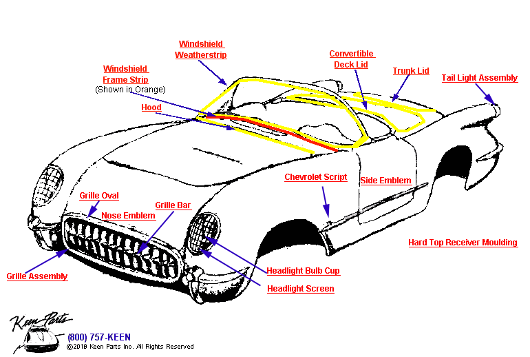 Weatherstrips Diagram for a 1956 Corvette