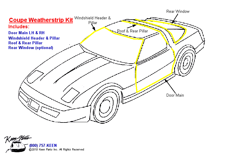 Coupe Body Weatherstrip Kit Diagram for a 1990 Corvette