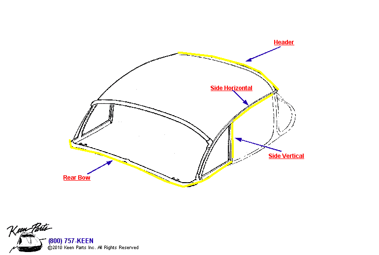 Hardtop Weatherstrips Diagram for a 1998 Corvette