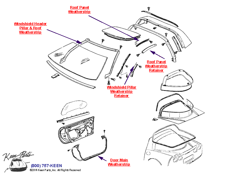 Coupe Weatherstrips Diagram for a 1990 Corvette