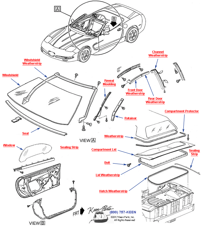 Weatherstrips and Glass- Convertible Diagram for a 1991 Corvette
