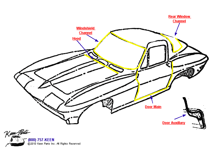 Coupe Weatherstrips Diagram for a 1992 Corvette