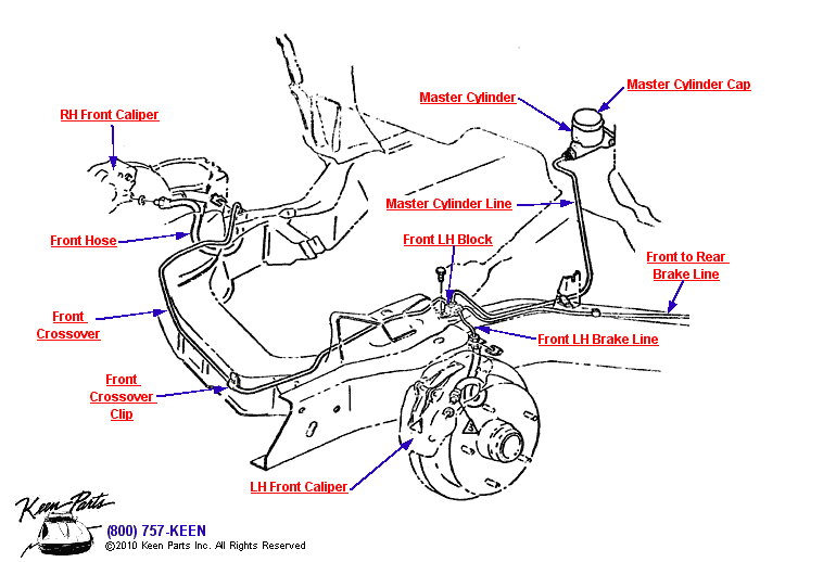 Front Brake Lines Diagram for a 1986 Corvette