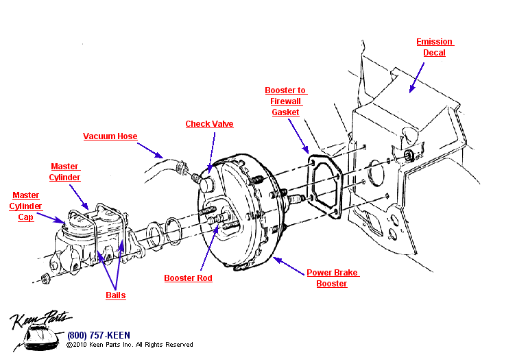 Master Cylinder with Power Brakes Diagram for a 1958 Corvette