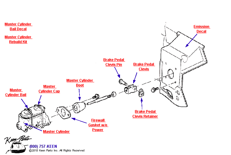 Master Cylinder without Power Brakes Diagram for a 1967 Corvette