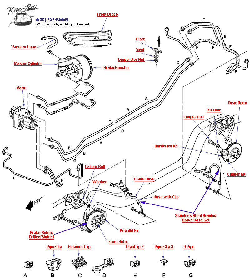 Brake Hoses &amp; Pipes- NOT Active Handling Diagram for a 1989 Corvette