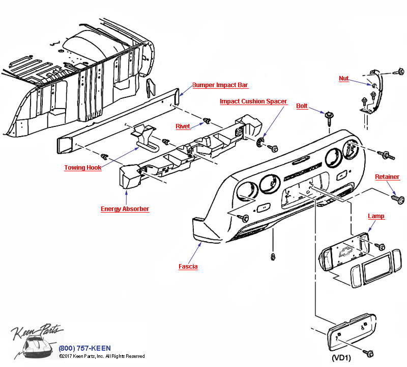 Rear Bumper Diagram for a 2019 Corvette