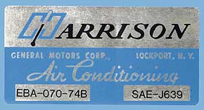 Corvette Harrison AC Decal (Code EBA 070-74B)