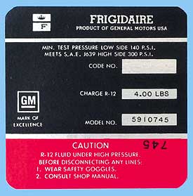 1969 Corvette Red Frigidaire AC Compressor Decal (Code 5910745)