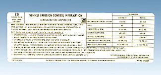 1974 Corvette Emission Decal Manual Transmission 195 HP-FC (Code ZB 346209)