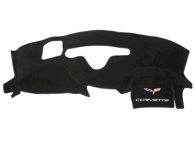 2005-2013 Corvette BLACK DASH MAT WITH EMBROIDERED C6 EMBLEM AND SCRIPT WITH HEADS UP DISPLAY