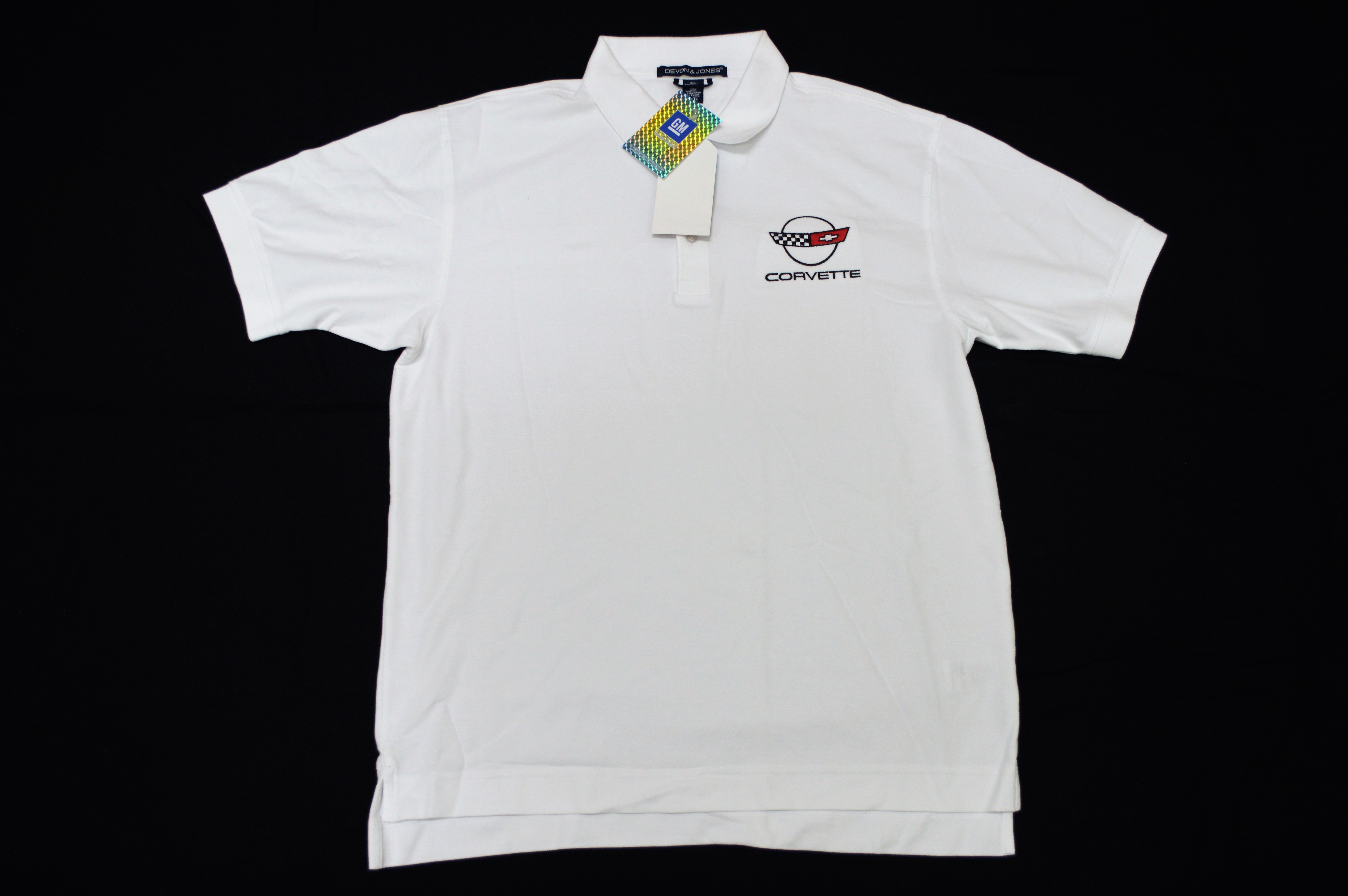 1984-1996 Corvette POLO SHIRT WHITE W/BLACK C4 LOG  LARGE